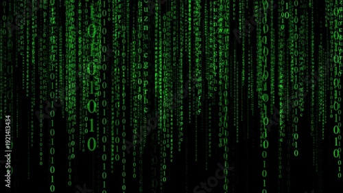 Green matrix binary code rain for cybersecurity presentations, hacking scenes, and programming content. Classic digital code effect seamless loop. Ultra HD 4K quality.