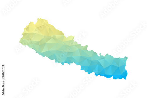 Nepal Map - Polygon Style Vector Illustration in Blue and Yellow Gradient, Low Poly Geometric Design, Isolated on White Background for Infographics and Projects.