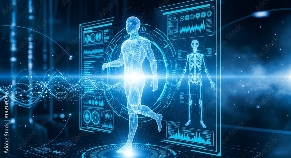 Fototapeta premium Futuristic Digital Human Body Scan with Medical Technology Interface