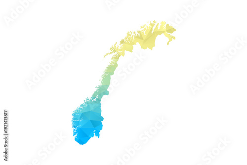 Norway Map - Polygon Style Vector Illustration in Blue and Yellow Gradient, Low Poly Geometric Design, Isolated on White Background for Infographics and Projects.