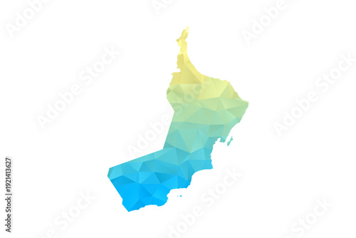 Oman Map - Polygon Style Vector Illustration in Blue and Yellow Gradient, Low Poly Geometric Design, Isolated on White Background for Infographics and Projects.