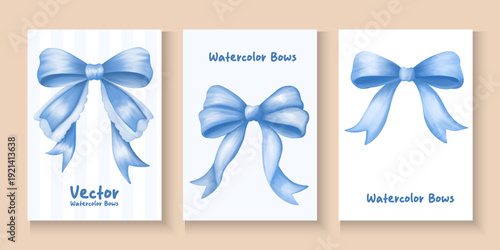 Blue Coquette ribbon bow Watercolor hand painting soft pastel Color. bow ribbon pattern repeating hand drawn seamless Pattern for fashion, tee, t shirt, print, poster, graphic, background.Coquette