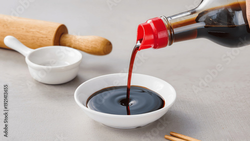 Pouring soy sauce slow motion