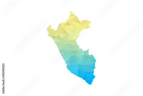 Peru Map - Polygon Style Vector Illustration in Blue and Yellow Gradient, Low Poly Geometric Design, Isolated on White Background for Infographics and Projects.