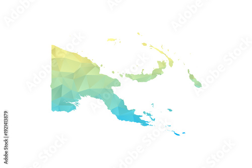 Papua New Guinea Map - Polygon Style Vector Illustration in Blue and Yellow Gradient, Low Poly Geometric Design, Isolated on White Background for Infographics and Projects.