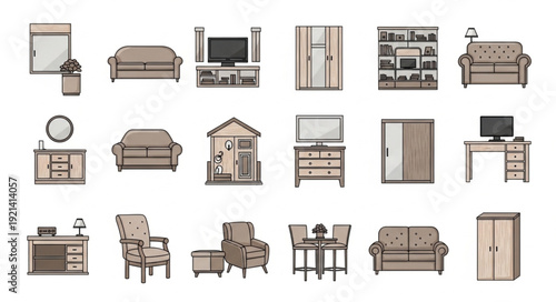 Furniture Icons Set Illustration Collection.