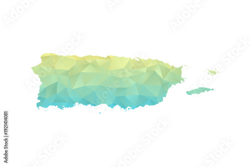 Puerto Rico Map - Polygon Style Vector Illustration in Blue and Yellow Gradient, Low Poly Geometric Design, Isolated on White Background for Infographics and Projects.
