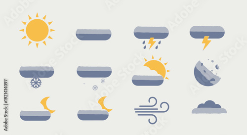 Weather icons displayed on rectangular buttons with various symbols for different conditions