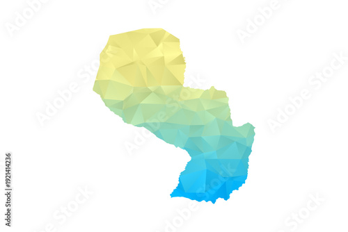 Paraguay Map - Polygon Style Vector Illustration in Blue and Yellow Gradient, Low Poly Geometric Design, Isolated on White Background for Infographics and Projects.