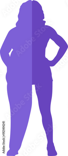 Obesity body transformation silhouette for obesity day, fitness, health promotion. Vector isolated.
