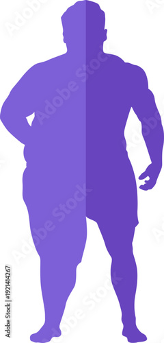 Obesity body transformation silhouette for obesity day, fitness, health promotion. Vector isolated.