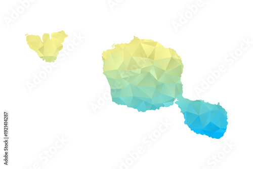 French Polynesia Map - Polygon Style Vector Illustration in Blue and Yellow Gradient, Low Poly Geometric Design, Isolated on White Background for Infographics and Projects.