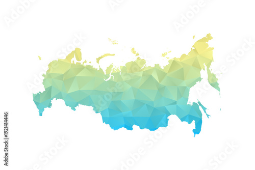 Russia Map - Polygon Style Vector Illustration in Blue and Yellow Gradient, Low Poly Geometric Design, Isolated on White Background for Infographics and Projects.