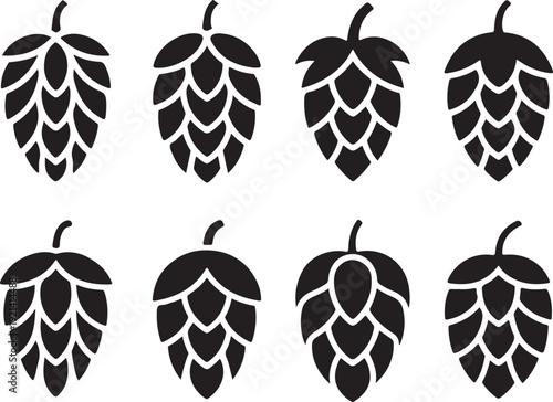 Set of hops flower. Silhouette of hops for beer logo