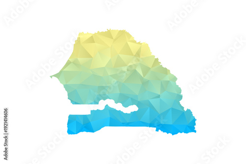 Senegal Map - Polygon Style Vector Illustration in Blue and Yellow Gradient, Low Poly Geometric Design, Isolated on White Background for Infographics and Projects.