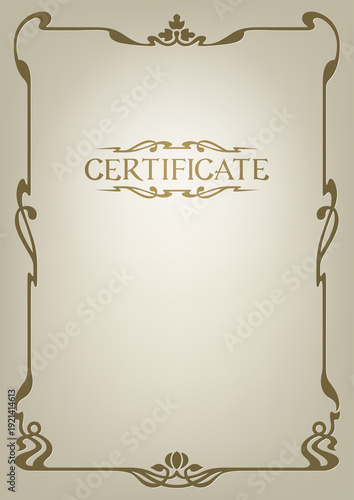 Ornate brown framework. Art Nouveau style of 1920s. A3, A4 book format. Lettering Certificate. 