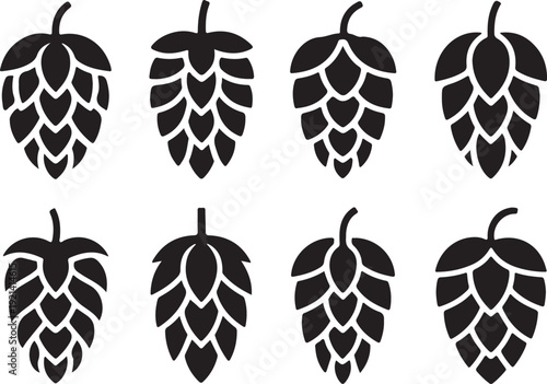 Set of hops flower. Silhouette of hops for beer logo