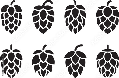 Set of hops flower. Silhouette of hops for beer logo