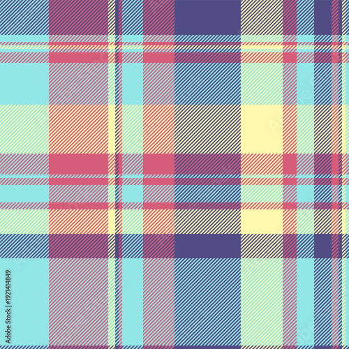 Printing textile fabric pattern, figure plaid seamless check. Sparse vector texture background tartan in teal and red colors.