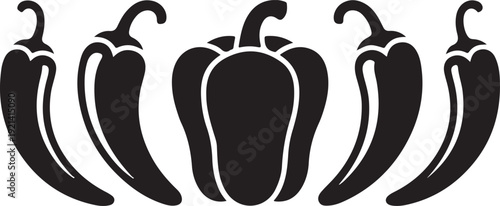 Set of hot chili silhouette peppers, isolated