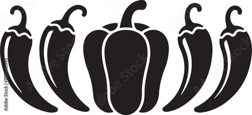 Set of hot chili silhouette peppers, isolated