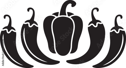 Set of hot chili silhouette peppers, isolated