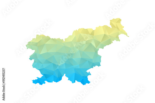Slovenia Map - Polygon Style Vector Illustration in Blue and Yellow Gradient, Low Poly Geometric Design, Isolated on White Background for Infographics and Projects.
