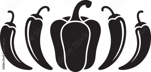 Set of hot chili silhouette peppers, isolated