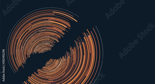 Abstract orange circular motion graphic design on dark background for creative technology visualization
