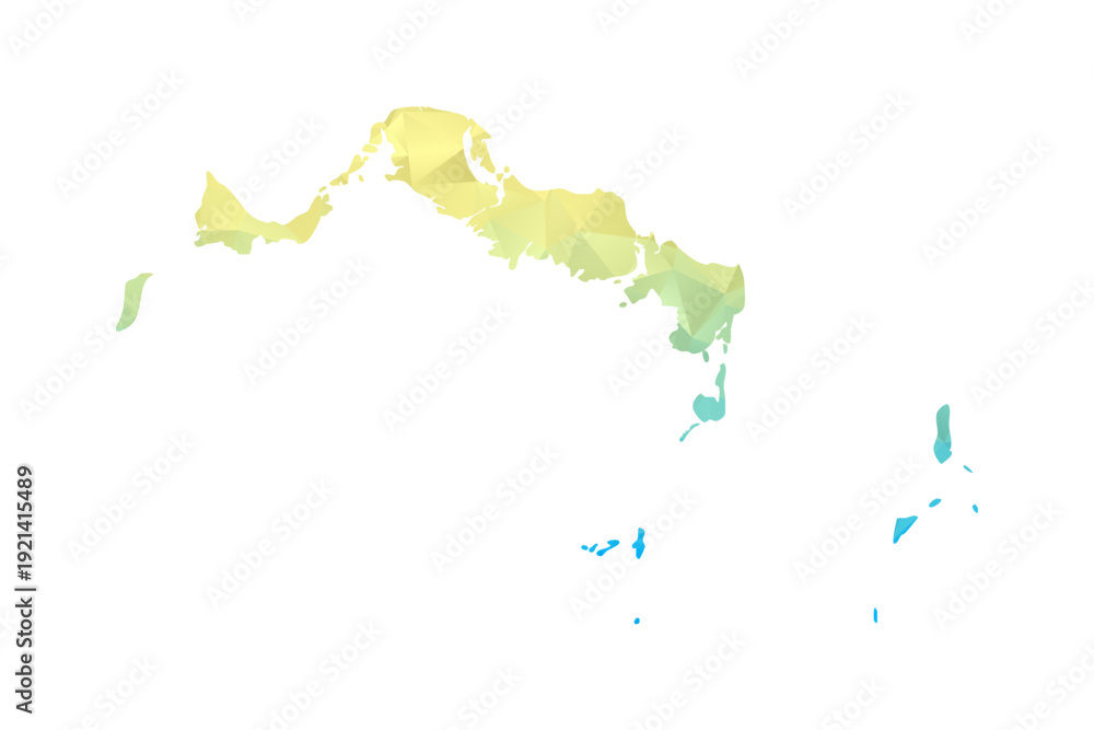 Fototapeta premium Turks and Caicos Islands Map - Polygon Style Vector Illustration in Blue and Yellow Gradient, Low Poly Geometric Design, Isolated on White Background for Infographics and Projects.