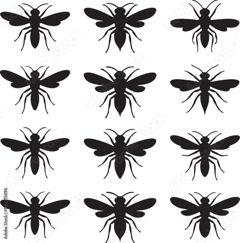 Set of large wasp silhouettes.