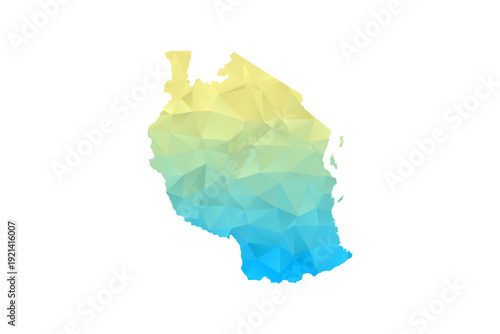 Tanzania Map - Polygon Style Vector Illustration in Blue and Yellow Gradient, Low Poly Geometric Design, Isolated on White Background for Infographics and Projects.