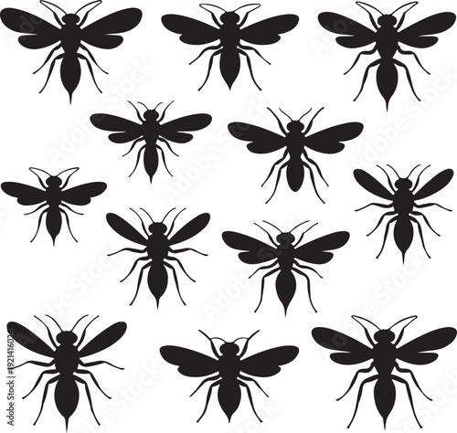 Set of large wasp silhouettes.