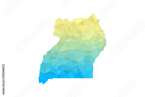 Uganda Map - Polygon Style Vector Illustration in Blue and Yellow Gradient, Low Poly Geometric Design, Isolated on White Background for Infographics and Projects.