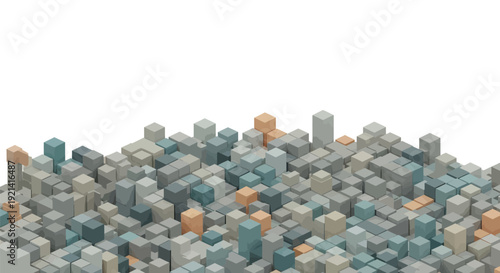 3d cityscape with geometric buildings and skyscrapers in various colors and heights modern urban landscape on white background