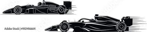 Black and white of two racing cars speeding motion lines sleek sports cars