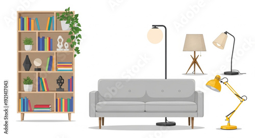 Gray Sofa with Modern Desk Lamps.