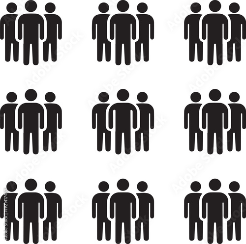 Set of people icons. Group of people. Crowd signs. Person symbol. Community signs. Team, company, citizens and social community. Vector illustration.