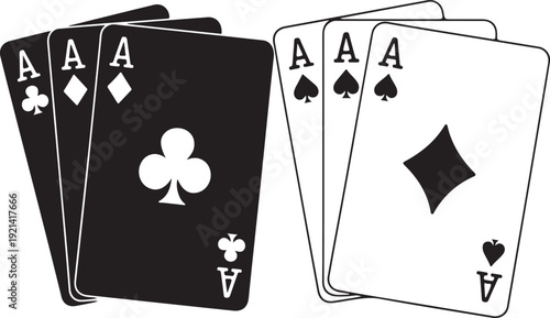 Set of playing card vector icons. Gambling game. Four card. Black outline icons.  2