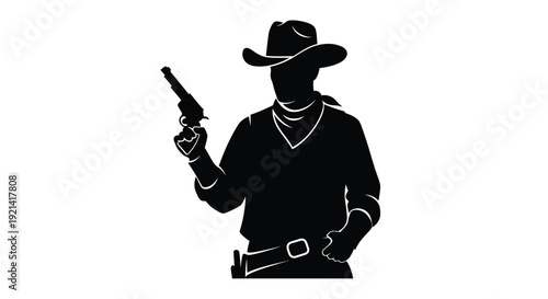 A classic cowboy figure drawing a pistol depicted in black silhouette