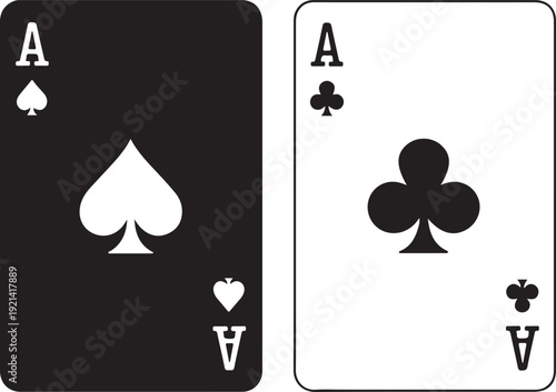 Set of playing card vector icons. Gambling game. Four card. Black outline icons.  2