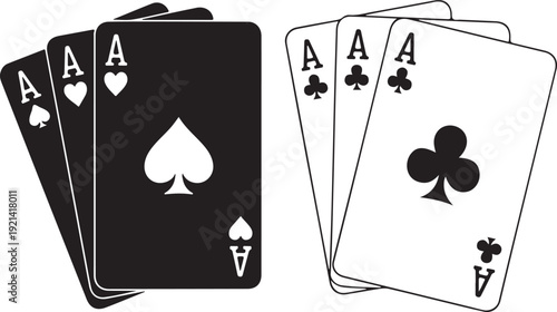 Set of playing card vector icons. Gambling game. Four card. Black outline icons.  2