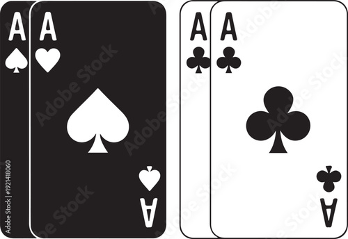 Set of playing card vector icons. Gambling game. Four card. Black outline icons.  2