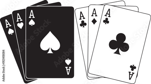 Set of playing card vector icons. Gambling game. Four card. Black outline icons.  2