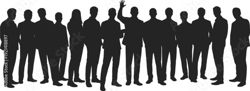 Large diverse business team silhouette standing together, corporate workforce collaboration unity leadership concept isolated on white background illustration