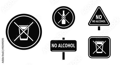 Warning signs depicting prohibition of alcohol laundry and handling silhouette