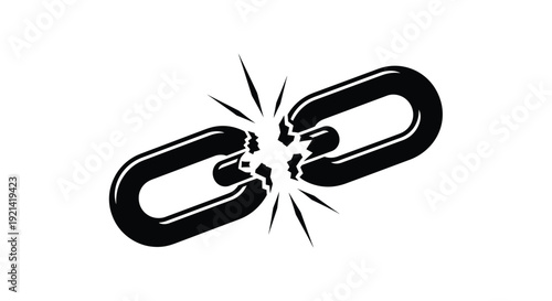 Broken chain link graphic with burst effect striking black silhouette