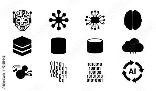 Modern AI and Machine Learning Technology Vector Icons Set for Digital Innovation