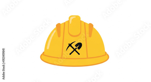 Yellow Hard Hat with Pickaxe Logo.