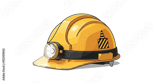 Yellow Hard Hat with Headlamp.